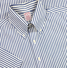Vtg Brooks Brothers Blue Stripe Button Up Short Sleeve Poplin Shirt Mens M USA picture