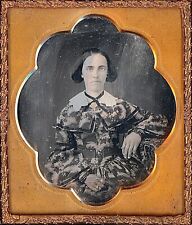 Light Eyed Lady Patterned Dress Identified Dated 1/6 Plate Daguerreotype S991 picture