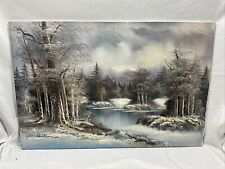 Fine Vintage Oil Painting On Canvas Artist Signed- Antonio- Winter Landscape picture