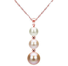 14k Rose Gold Graduated 5-9.5mm Freshwater Cultured Pearl Pendant Necklace 18