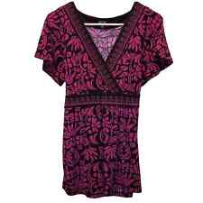 Vintage Y2K Apt. 9 Womens sz L Short Sleeve Blouse Pink Black Floral picture
