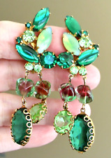 ❤❤  GORGEOUS Vintage LONG Dangle Clip EARRINGS  ➡ EMERALD Green ❤❤ picture