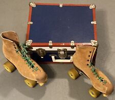 Vintage Riedell Red Wing Jogger Suede Leather Lace Up Roller Skates W/ LOCK BOX picture