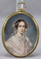 19th Century French Hand Painted Helene of Orleans Portrait Miniature Gilt Frame picture