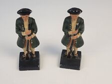 Vintage Cast Iron Colonial Green Soldier Door Stop Stay-Minute Man Lot Set of 2 picture
