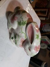 Gail Pittman Large size bunny Rabbit 1991 Pink flowers w Green vines leaves 10.5 picture
