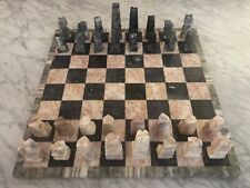 Vintage Marble Onyx Chess Board  13 3/8” x13 3/8” Black & Pink Classic picture