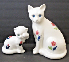 VINTAGE ELPA Alcobaca White Cat & Kitten Figurine Set Hand Painted Portugal 1974 picture