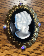 Vintage German Victorian Style Gold Filigree Carved Glass Cameo Austrian Crystal picture