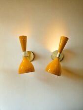 Pair Of 1950s Mid Century Brass Italian Adjustable Diabolo Wall Sconce Mustard picture
