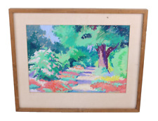 Mid Century Modern Abstract Landscape Pastel Painting Signed Illegible picture