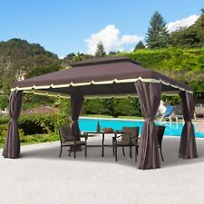 10' x 13' Patio Gazebo, Aluminum, Mesh Netting, 2 Tier Polyester Roof, Coffee picture