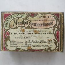 Cocaine 1890s French Tin Drug Pharmacy Pill Box Menthol Cocaino Borate Pastilles picture