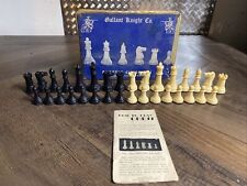 Vintage 1946 Gallant Knights Complete Black & White Chess Set Pieces Box Manual picture