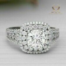 Moissanite Double Halo Engagement Ring Solid 14K White Gold 3.50 Carat VVS1 picture
