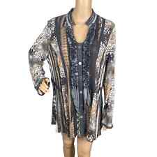 Biba Artsy Abstract Deconstructed Patchwork Button Down Tunic Top Women's L picture