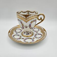 Dresden Quality Tea Cup & Saucer Set Floral Garland Gold Encrusted Jeweled -Rare picture