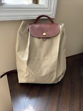 Vintage Longchamp Le Pliage Sac A Dos Red Nylon Leather Backpack Drawstring Bag picture
