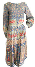 Vintage 70's Albert Nipon Montaldo Dress Midi Floral Paisley ILGWU Blue M EUC picture
