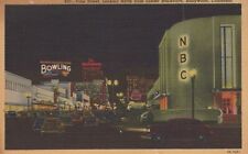 Vine St Hollywood CA Bowling NBC Brown Derby Night View 1940 linen postcard H276 picture