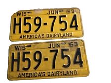 Vintage Wisconsin License Plate Set Front Back 1953 H59-754 picture