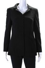 Rena Lange Womens Crew Neck Button Down Light Suit Jacket Black Wool Size 6 picture