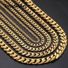 3/5/7/9/11mm Curb Cuban Chain Necklace or Bracelet Gold Plated Stainless Steel picture