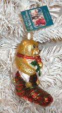 2001 TEDDY BEAR IN STOCKING - OLD WORLD CHRISTMAS BLOWN GLASS ORNAMENT NEW W/TAG picture