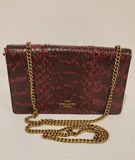 Coach Anna Crossbody Clutch Bag Embossed Snakeskin Leather Chain Strap Maroon picture