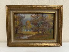 Vintage Antique Signed Swed Lind or Lund Landscape Painting w/ House & Trees picture