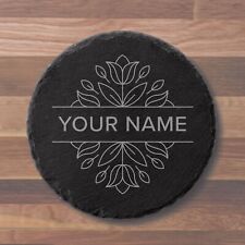 Custom Personalized Monogram 4-inch Round Slate Coasters - Engraved with Name picture