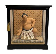 Rare HAKATA URASAKI Vintage Clay Japanese Sumo Wrestler w/Display Case picture