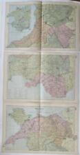 Wales United Kingdom 1895 Bacon huge 3 sheet map hand color picture