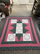 Vintage Quilt Hadmade Great Condition Geometric Floral Hearts 85x91 picture