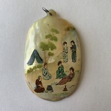 Vintage Persian Miniature Handpainted Camp Scene Pendant Mother of Pearl Shell picture