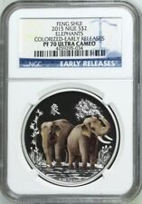 Rare NIUE 2015 ELEPHANTS $2 PR70 NGC UCAM, Silver .999 OZ Colorized Low Mintage picture