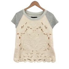 Anthropologie Saturday Sunday Shirt Top Womens Medium Beige Gray Millie Lace picture