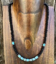 Southwestern 925 Sterling Silver Black Onyx Turquoise Bead Necklace 18 Inch picture