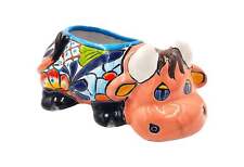 Mexican Talavera Resting Cow Planter Pot Hand Painted - Pink Body Color picture