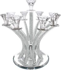 (D) Judaica Crystal Candelabra with Stones 9 Arms Candle Holders (Clear) picture