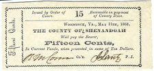 1868 15 Cents, County of Shenandoah, Shenandoah VA, Obsolete Bank Note picture