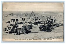 1909 Farming Threshing Wheat Tractor Water Wagon Boistfort Washington Postcard picture