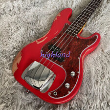 60' Vintage Relic Red Precision Electric Bass Guitar 4 String Aged Mahogany Body picture