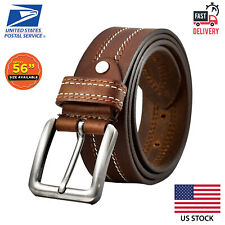 Mens Genuine FULL GRAIN Classic Leather Belt Belts Casual Jean Buckle Brown USA picture