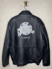 90’s Planet Hollywood Medium Ft. Lauderdale Embroidered Black Leather Jacket picture