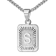 Initial Pendant Necklace 26 Capital Letter Stainless Steel Silver Men Women Gift picture