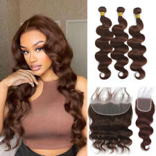 Light Brown Body Wave Bundles with Closure Human Hair Bundles with Frontal Hair picture