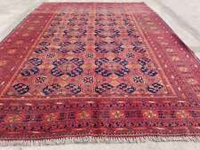 Distressed Authentic Hand Knotted Vintage Afghan Turkmen Wool Area Rug 9.3x6.5ft picture