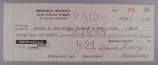 1964 Branch Rickey Signed Autographed Personal Check Jackie Robinson Dodgers picture