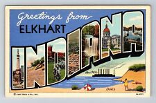 Elkhart IN-Indiana, LARGE LETTER Greetings Vintage Souvenir Postcard picture